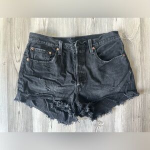 Levi’s 501 Black Distressed Button-Fly Cutoff Denim Shorts W30